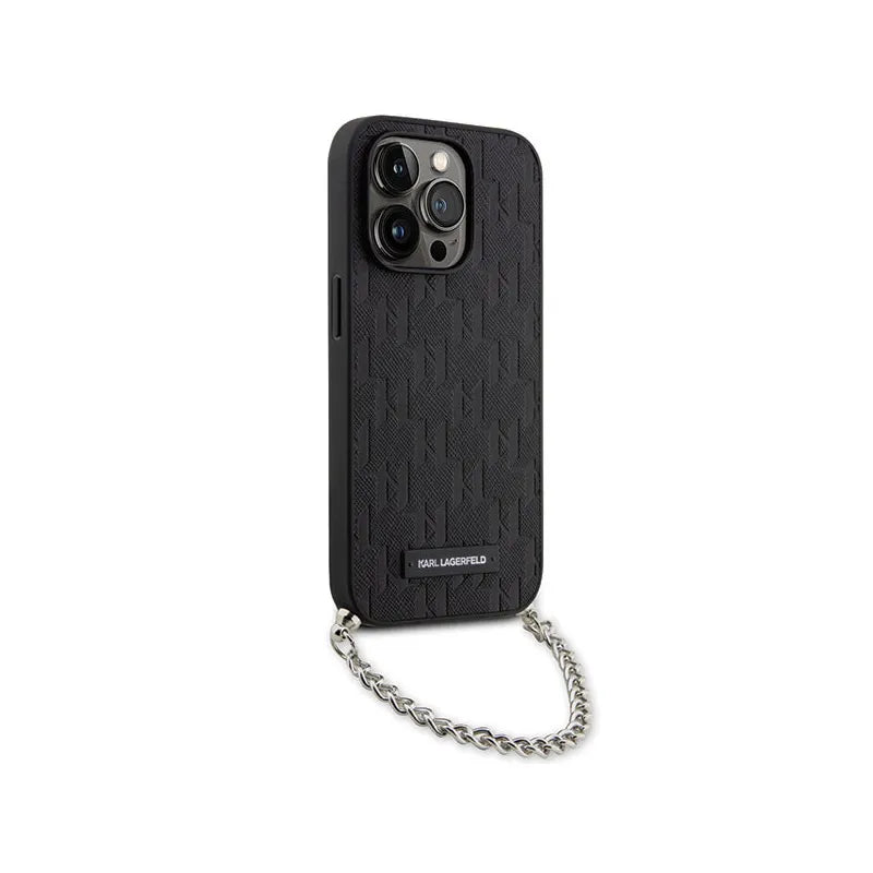 Karl Lagerfeld Saffiano Monogram Chain - Dėklas iPhone 14 Pro (Juodas)