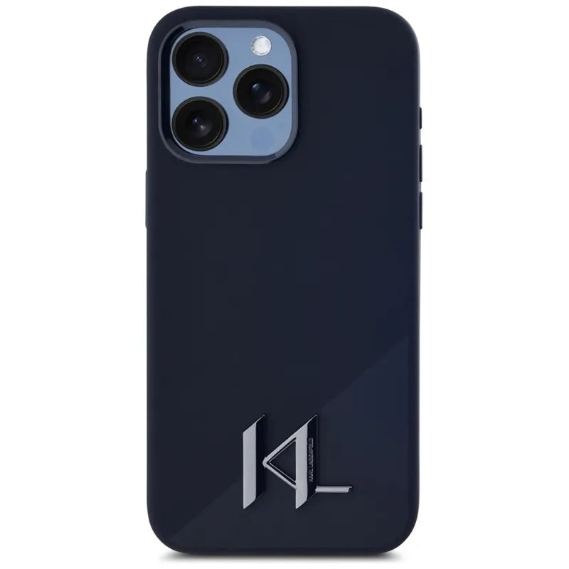 Karl Lagerfeld Silicone Shadow Metal Initial MagSafe – dėklas, skirtas iPhone 15 Pro (juodas)