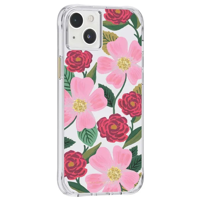 Rifle Paper Clear – auksu dekoruotas dėklas, skirtas iPhone 14 Plus (Rose Garden)