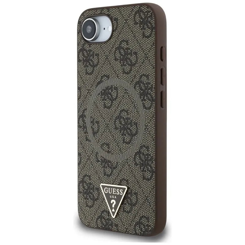 Guess 4G Ring Triangle Logo MagSafe – dėklas iPhone 16e (rudos spalvos)