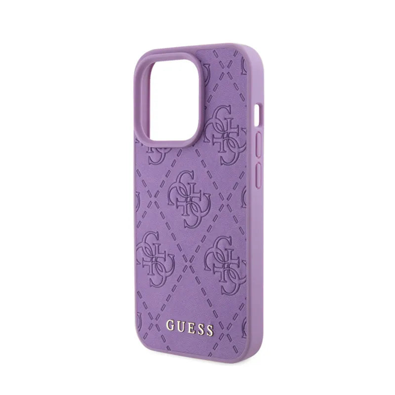 Guess Leather 4G Stamped – dėklas iPhone 15 Pro (violetinis)