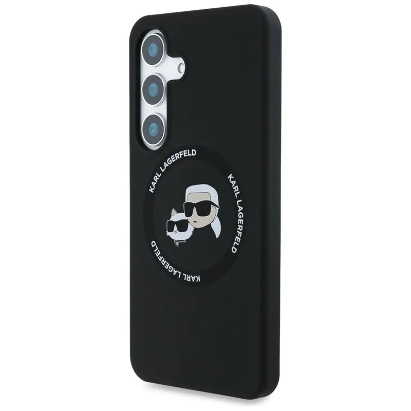 Karl Lagerfeld Silicone Double Heads And Circle MagSafe – dėklas Samsung Galaxy S25 (juodas)