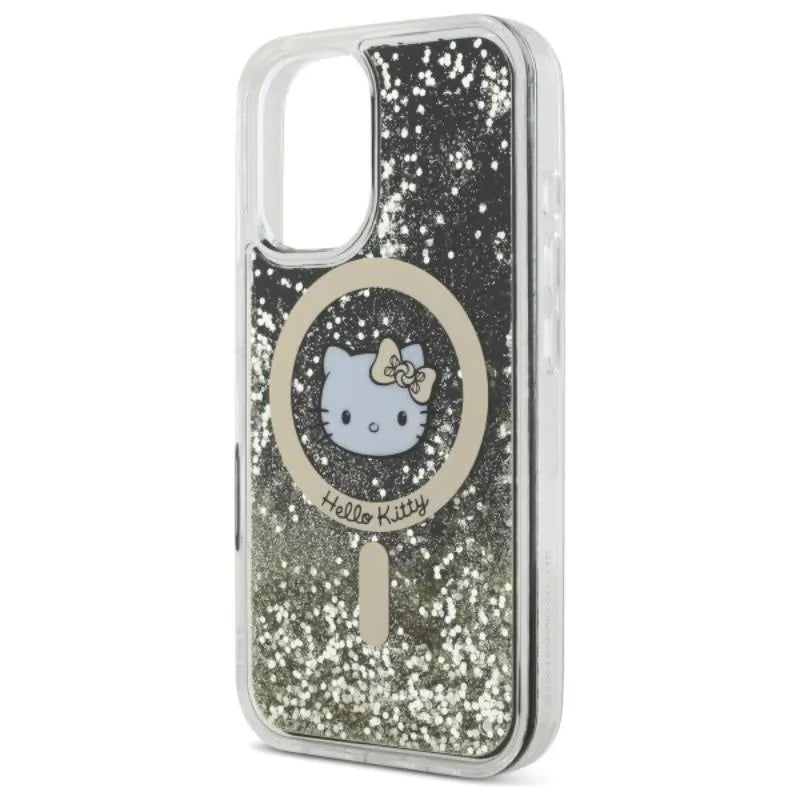 Hello Kitty Liquid Glitter Fever MagSafe – dėklas iPhone 16 (juodas/auksinis)