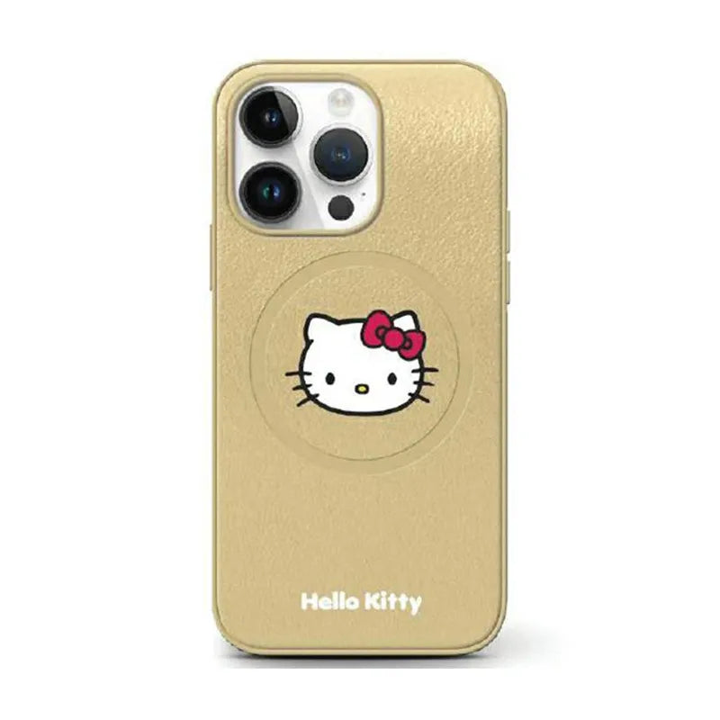 Hello Kitty Leather Kitty Head MagSafe dėklas, skirtas iPhone 15 (auksinis)