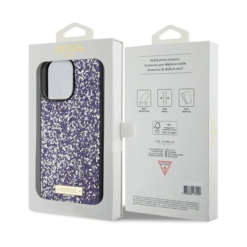 Guess Rhinestone Metal Logo - dėklas iPhone 15 Pro (rožinis)