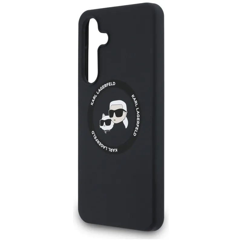 Karl Lagerfeld Silicone Karl & Choupette Heads MagSafe – Dėklas Samsung Galaxy S25 FE (juodas)