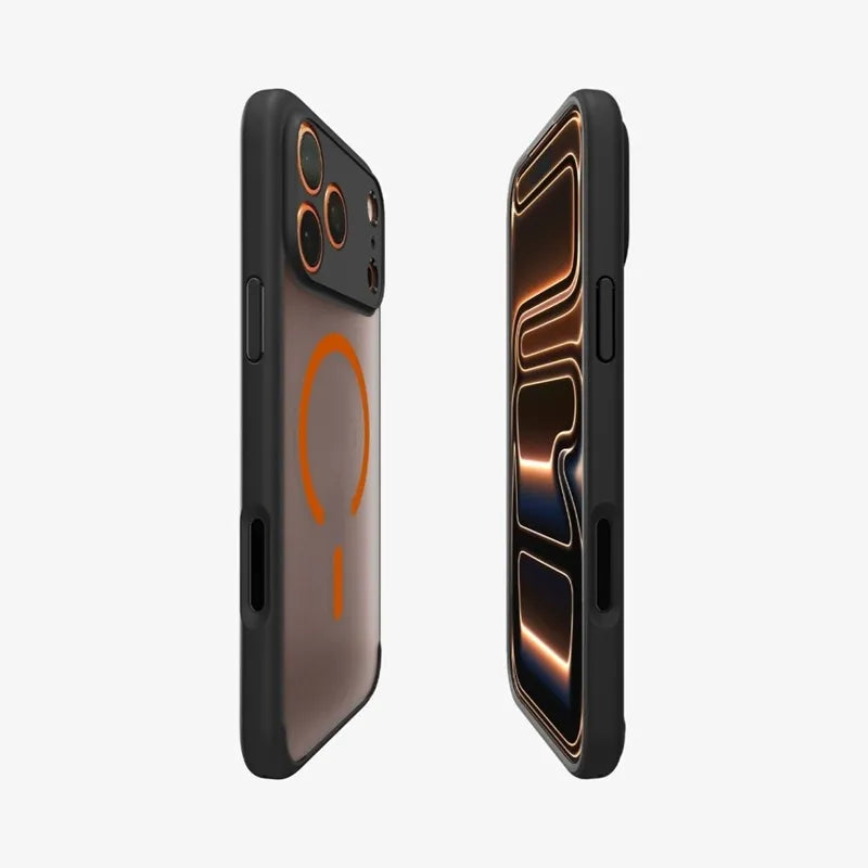 Spigen Ultra Hybrid Mag MagSafe – dėklas iPhone 17 Pro Max (Frost Black / Orange)