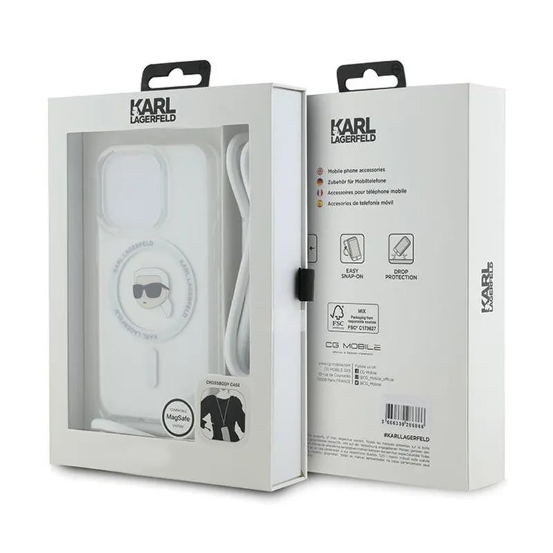 Karl Lagerfeld Crossbody IML Karl Head MagSafe – dėklas iPhone 15 Pro (skaidrus)