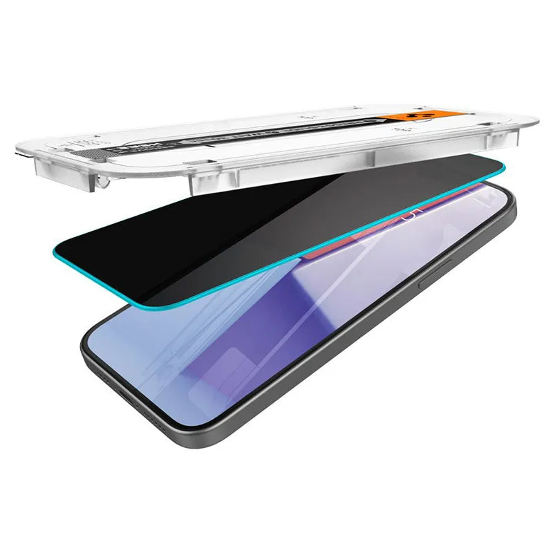 Spigen GLAS.TR EZ FIT Privacy 2-Pack – grūdintas stiklas su privatumo filtru, skirtas iPhone 15 / 16, 2 vnt.