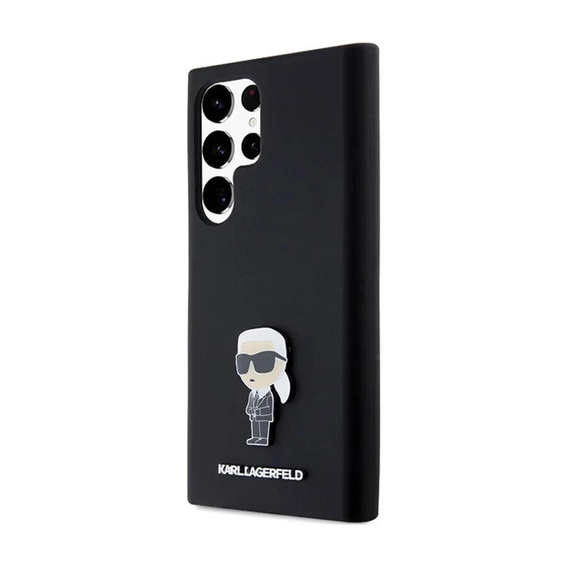 Karl Lagerfeld Silicone Ikonik Metal Pin – dėklas Samsung Galaxy S24 Ultra (juodas)
