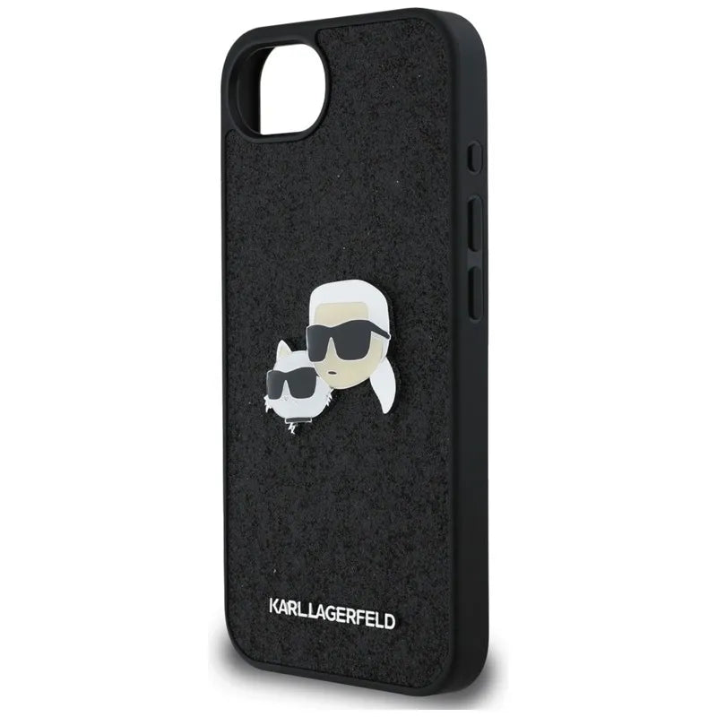 Karl Lagerfeld Fixed Glitter Karl & Choupette Heads Metal Pin – dėklas iPhone 16e (juodas)