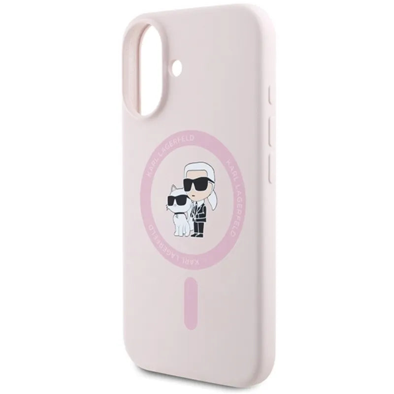 Karl Lagerfeld Silicone Karl & Choupette Ring MagSafe - Dėklas iPhone 16 Plus (rožinis)