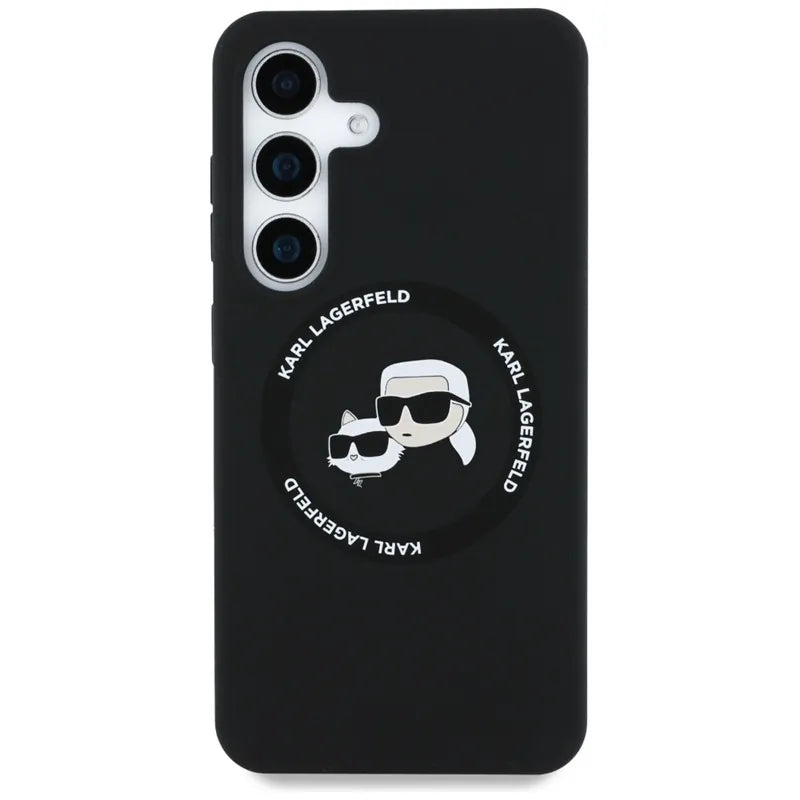 Karl Lagerfeld Silicone Double Heads And Circle MagSafe – dėklas Samsung Galaxy S25 (juodas)