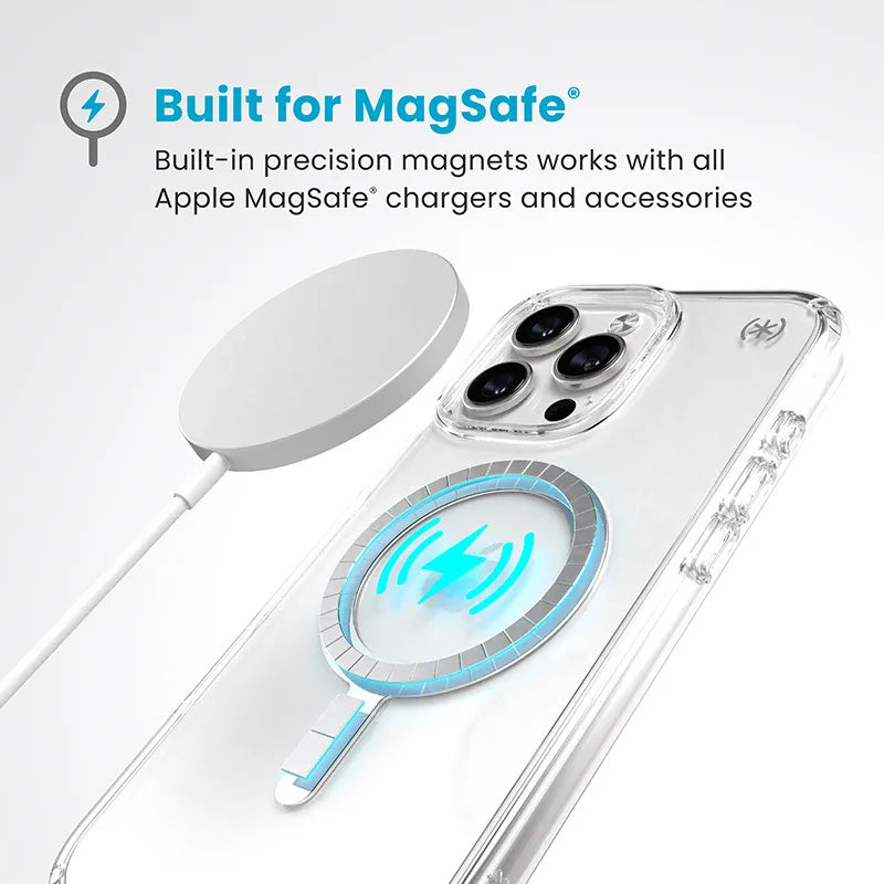 Speck Presidio Perfect-Clear MagSafe - iPhone 16 Pro Max dėklas (Skaidrus / Chromuota apdaila / Serene Silver)