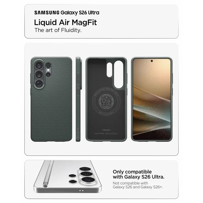 Spigen Liquid Air Mag MagSafe – dėklas Samsung Galaxy S26 Ultra (Abyss Green)