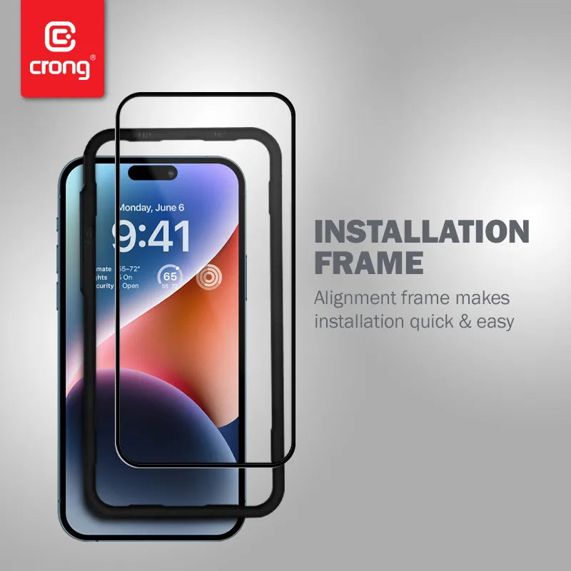 Crong antibakterinis 3D Armor Glass – 9H grūdintas stiklas visam iPhone 14 Pro ekranui + montavimo rėmelis