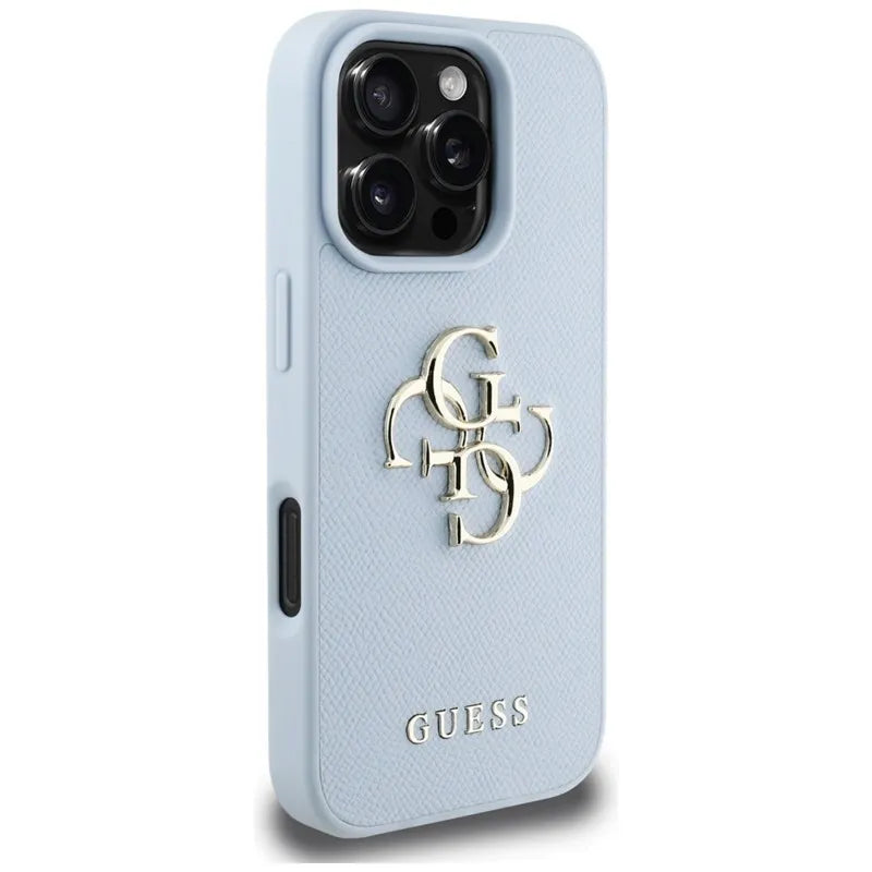 Guess Grained Big 4G Logo Small Classic Logo – Dėklas iPhone 16 Pro (mėlynas)