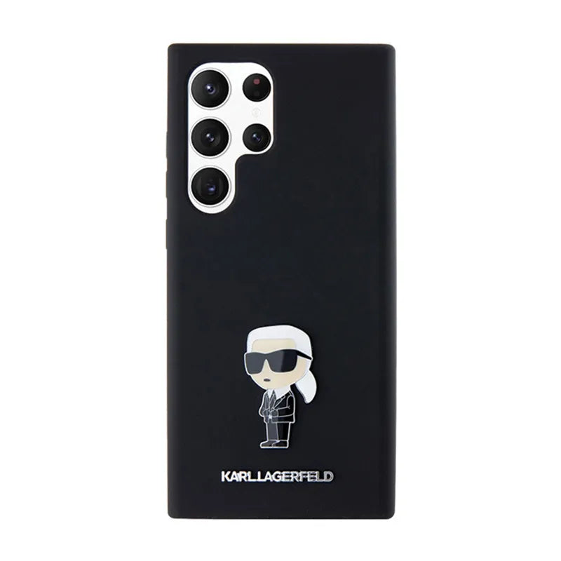 Karl Lagerfeld Silicone Ikonik Metal Pin – dėklas Samsung Galaxy S24 Ultra (juodas)