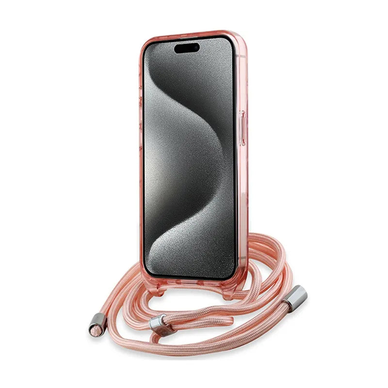 Karl Lagerfeld IML Crossbody Monogram Karl & Choupette Head MagSafe – Dėklas, skirtas iPhone 15 Pro Max (Rožinis)
