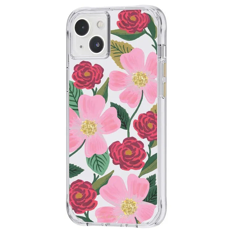 Rifle Paper Clear – auksu dekoruotas dėklas, skirtas iPhone 14 Plus (Rose Garden)