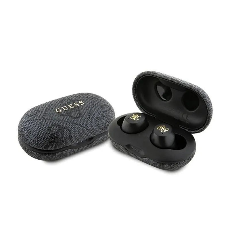 Guess 4G Metal Logo – TWS ENC Bluetooth ausinės + įkrovimo dėklas (juodos)