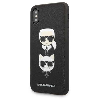 Karl Lagerfeld Saffiano Karl & Choupette Heads – dėklas iPhone Xs / X telefonui (juodas)