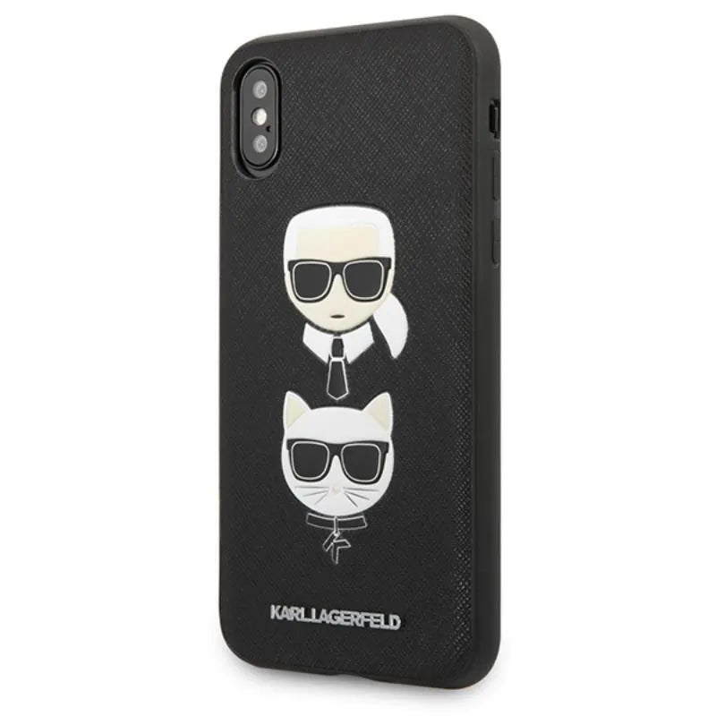 Karl Lagerfeld Saffiano Karl & Choupette Heads – dėklas iPhone Xs / X telefonui (juodas)