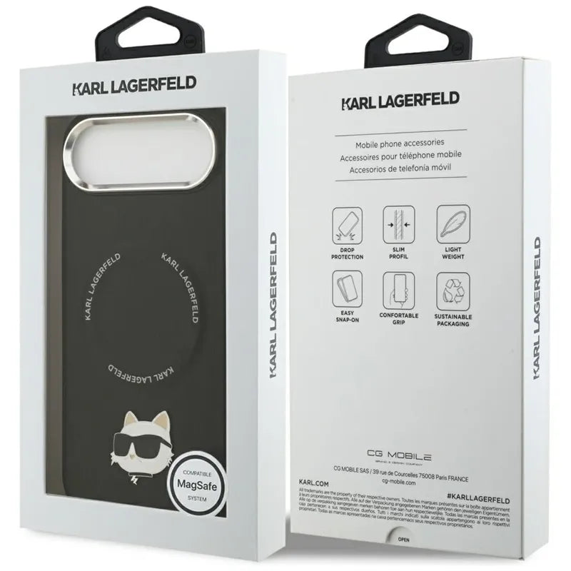 Karl Lagerfeld Choupette Pin MagSafe – dėklas iPhone Air (juodas)