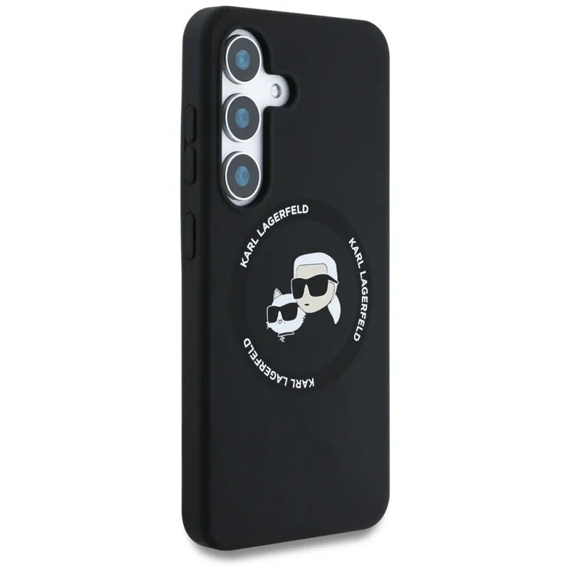 Karl Lagerfeld Silicone Double Heads And Circle MagSafe – dėklas Samsung Galaxy S25 (juodas)