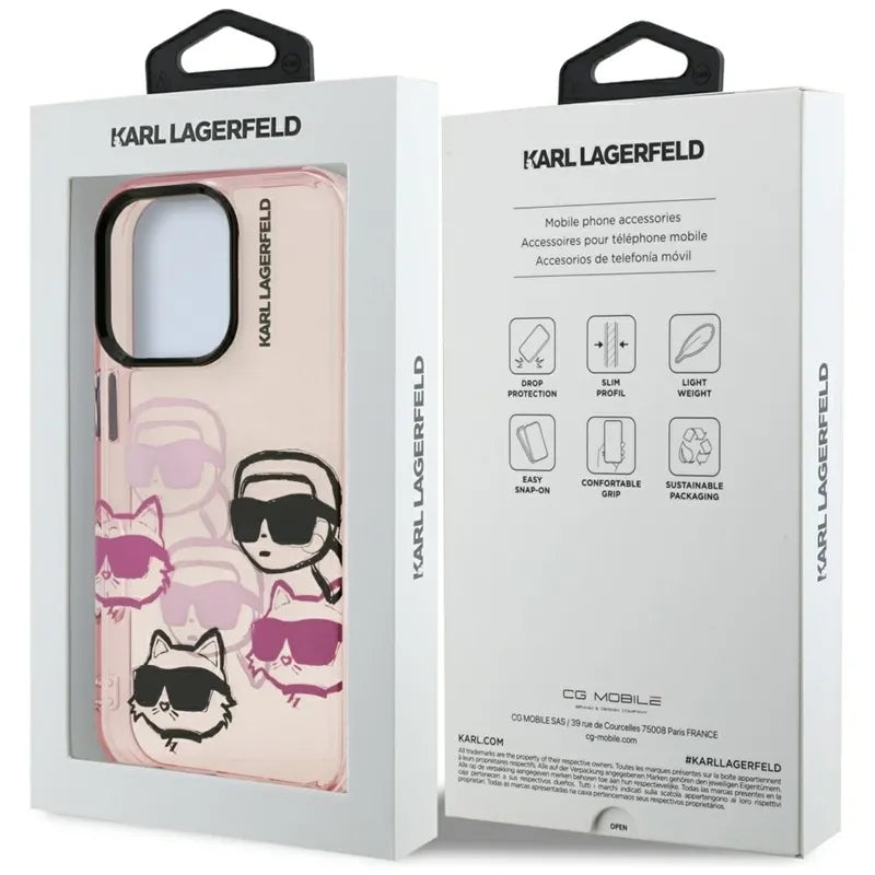 Karl Lagerfeld IML Multi K&C Head Pattern - dėklas iPhone 16 Pro (rožinis)