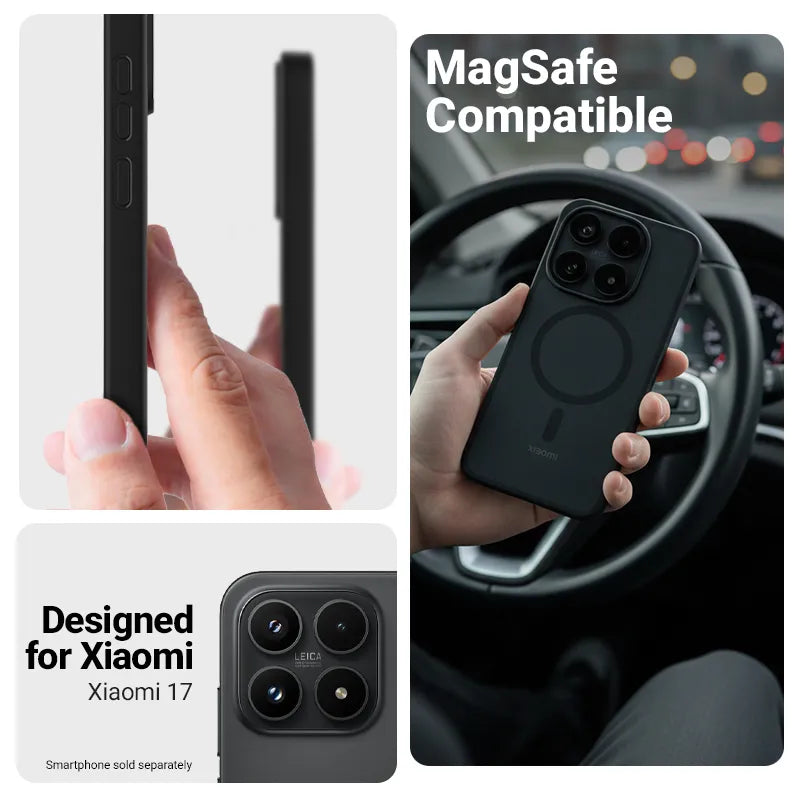 Crong Hybrid Matte Magnetic – Xiaomi 17 MagSafe dėklas (juodas)