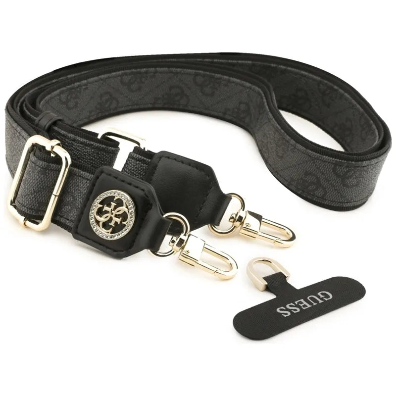 „Guess Universal Crossbody Strap 4G Tether Patch Strass Metal Logo“ – universalus dirželis / virvelė telefonui (juodas)
