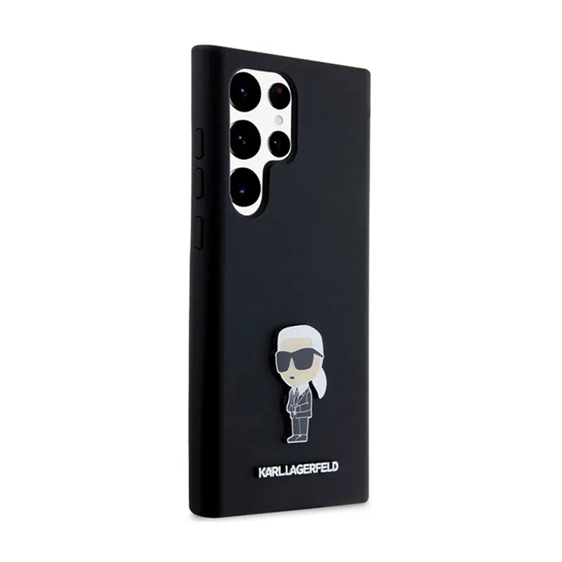 Karl Lagerfeld Silicone Ikonik Metal Pin – dėklas Samsung Galaxy S24 Ultra (juodas)