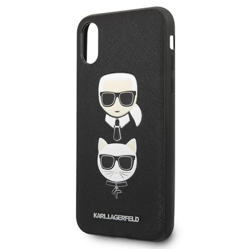 Karl Lagerfeld Saffiano Karl & Choupette Heads – dėklas iPhone Xs / X telefonui (juodas)