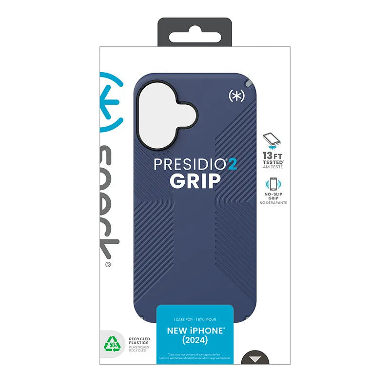 Speck Presidio2 Grip – dėklas iPhone 16 (Coastal Blue / Dust Gray / White)