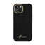 Guess Silicone Script Metal Logo & Frame dėklas – iPhone 15 (juodas)
