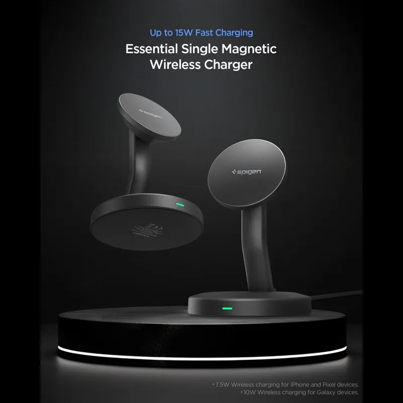 Spigen EF151MS Essential – „MagSafe“ 15 W belaidis įkroviklis (juodas)