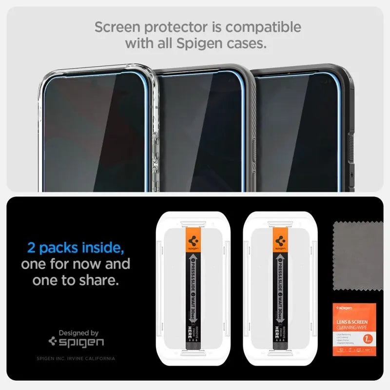 Spigen GLAS.TR EZ FIT Privacy 2 pakuotė – grūdintas stiklas su privatumo filtru, skirtas Google Pixel 9 / 9 Pro / 10 / 10 Pro (2 vnt.)