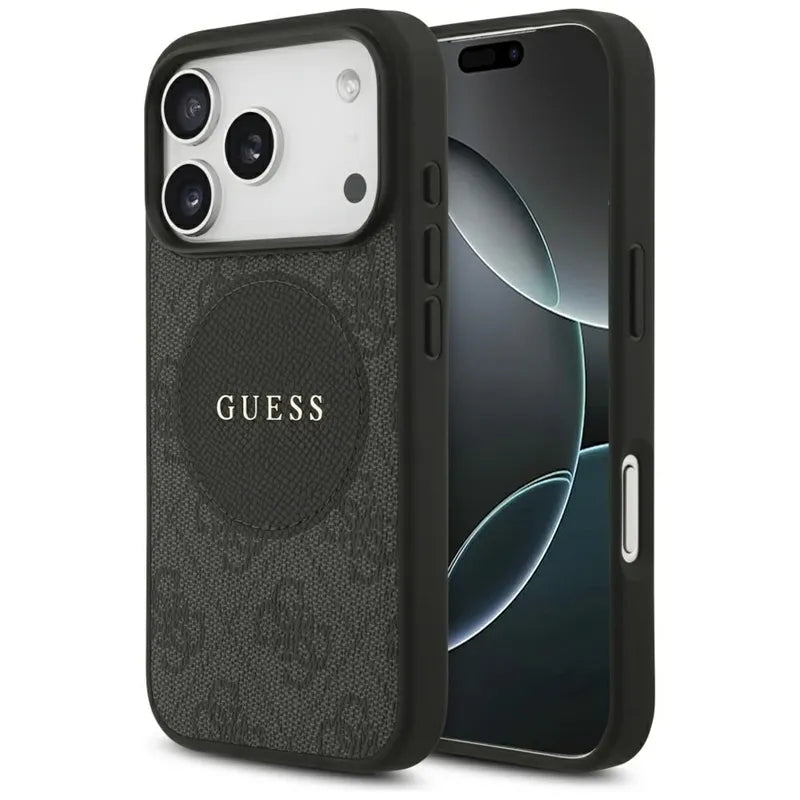 „Guess 4G Circle Classic Logo MagSafe“ – dėklas „iPhone 17 Pro“ (juodas)