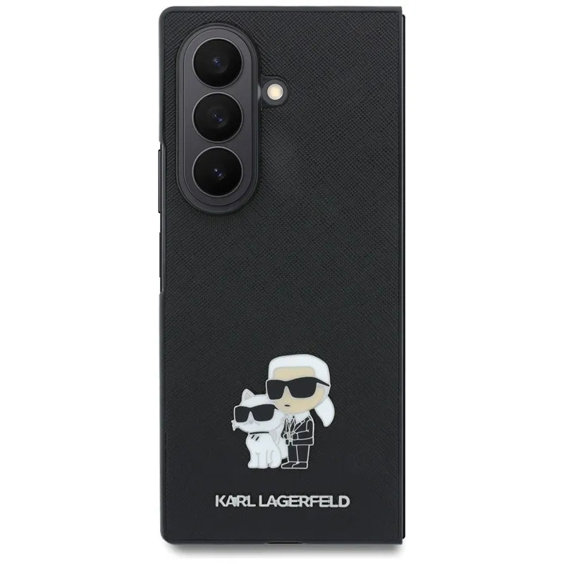 Karl Lagerfeld Saffiano Karl & Choupette Pin - Dėklas Samsung Galaxy Z Fold 8 Ultra (juodas)