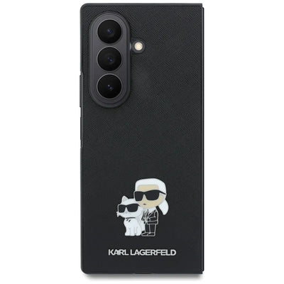 Karl Lagerfeld Saffiano Karl & Choupette Pin - Dėklas Samsung Galaxy Z Fold 8 Ultra (juodas)