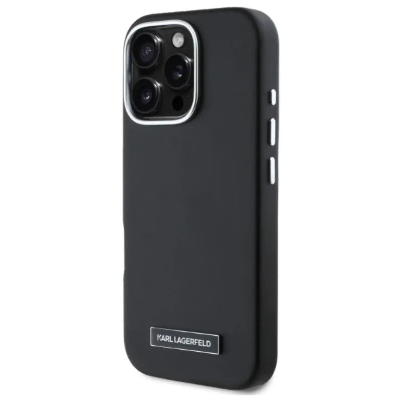 Karl Lagerfeld FW Metal Plate MagSafe - dėklas iPhone 16 Pro (juodas)