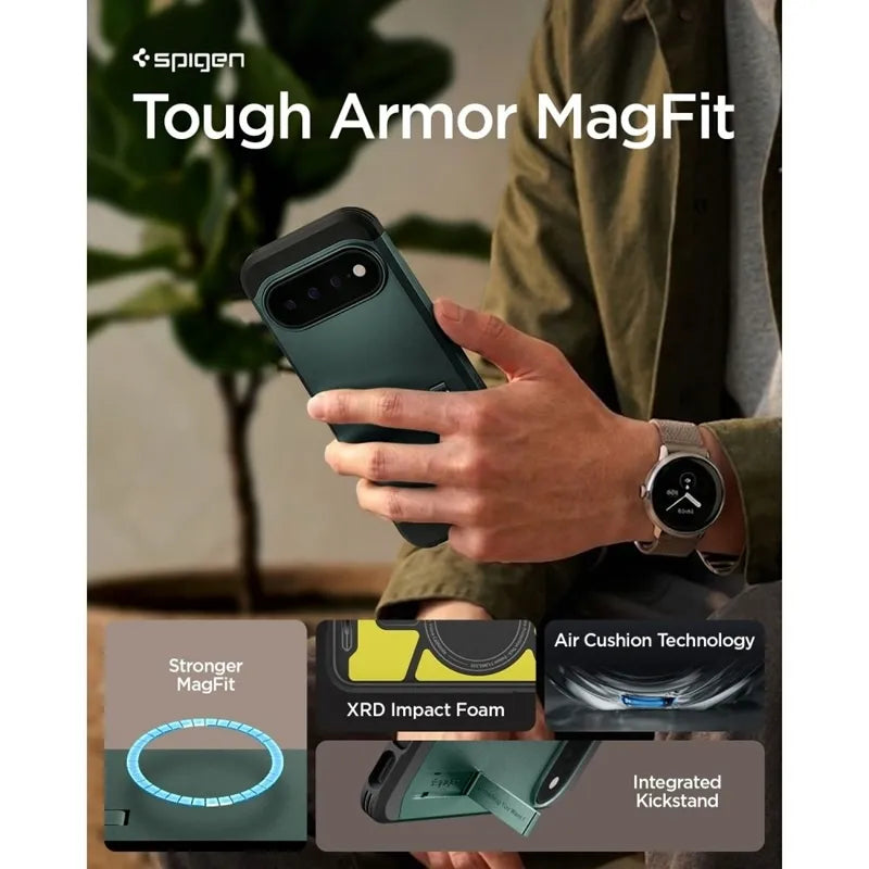Spigen Tough Armor Mag MagSafe – dėklas Google Pixel 11 Pro (Abyss Green)