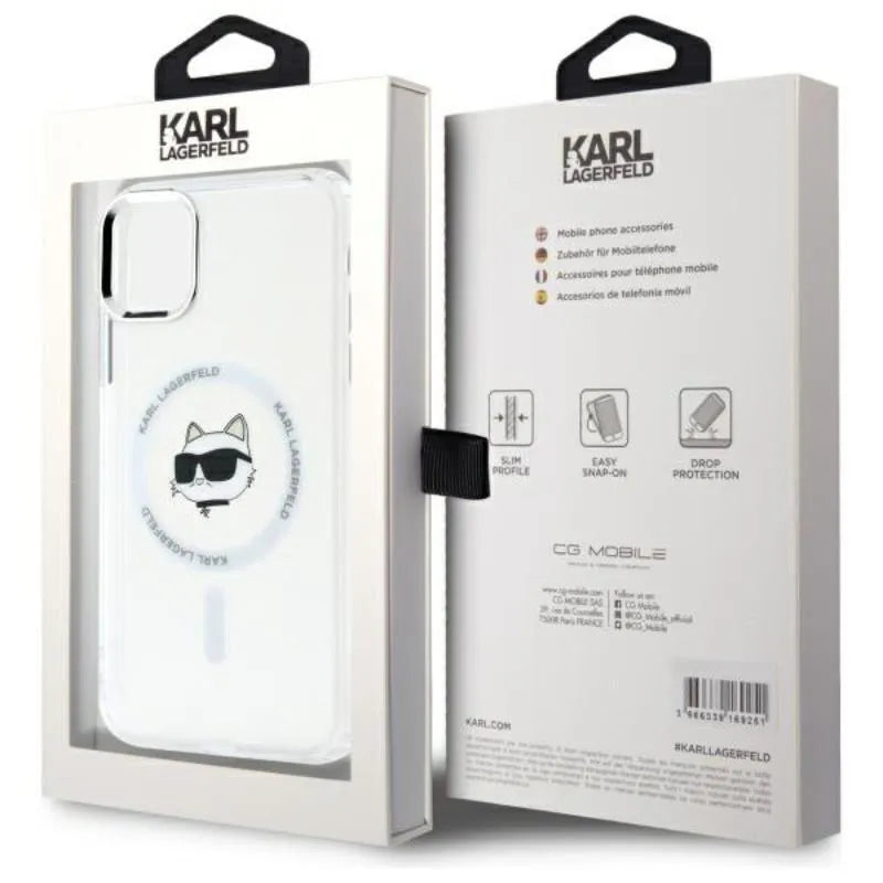 Karl Lagerfeld IML Metal Choupette Head MagSafe – Dėklas iPhone 11 (Baltas)