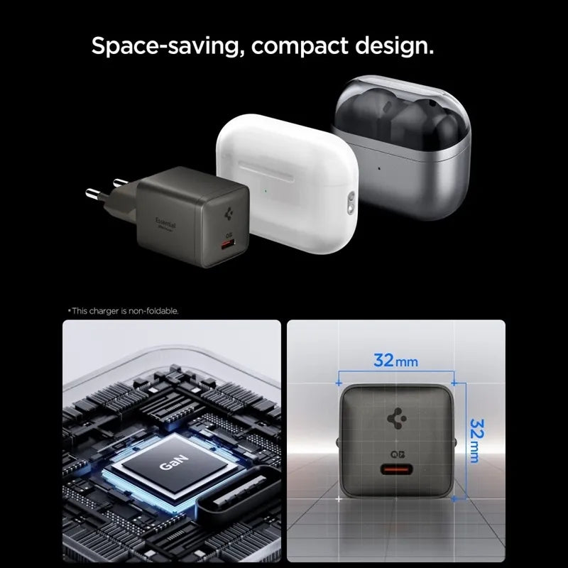 Spigen Essential EE301EU GaN - USB-C PD PPS 30W sieninis įkroviklis (tamsiai pilkas)