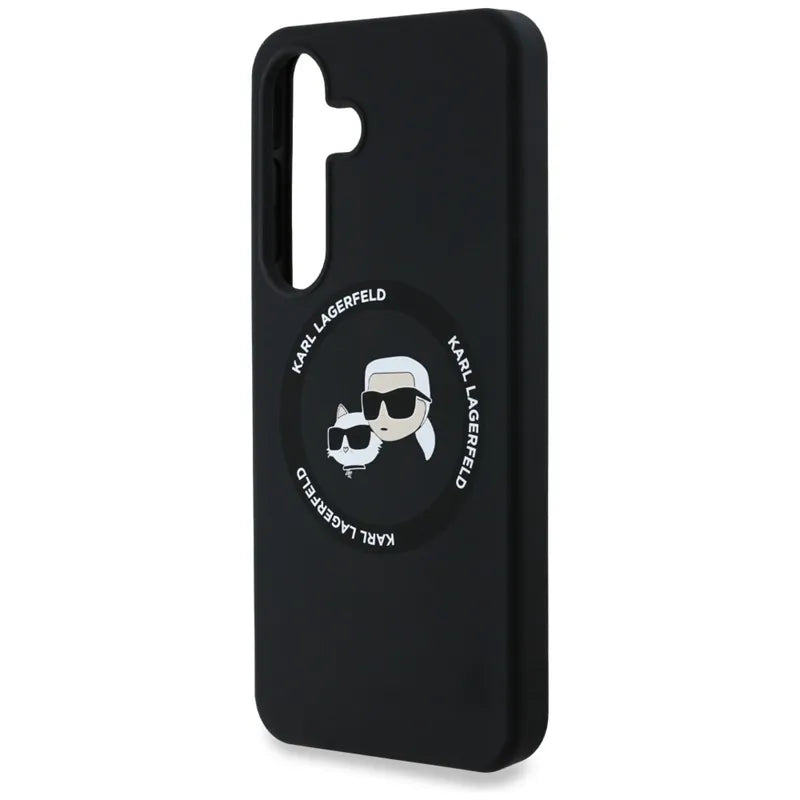 Karl Lagerfeld Silicone Double Heads And Circle MagSafe – dėklas Samsung Galaxy S25 (juodas)