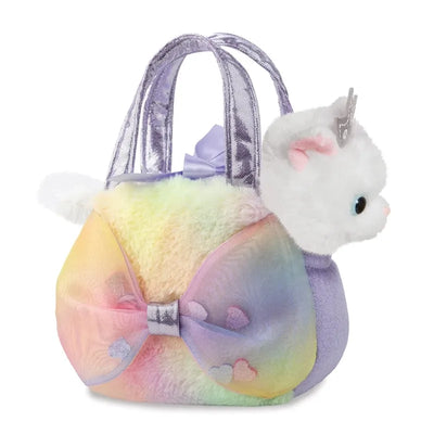 Fancy Pals – pliušinė katytė „Big Bow Princess“ su sidabrine karūna spalvingame krepšyje, 20 cm, ekologiška