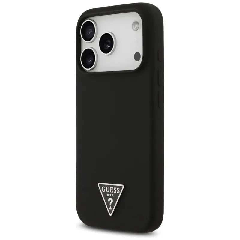 Guess Silicone Triangle Logo MagSafe - Dėklas iPhone 17 Pro (juodas)