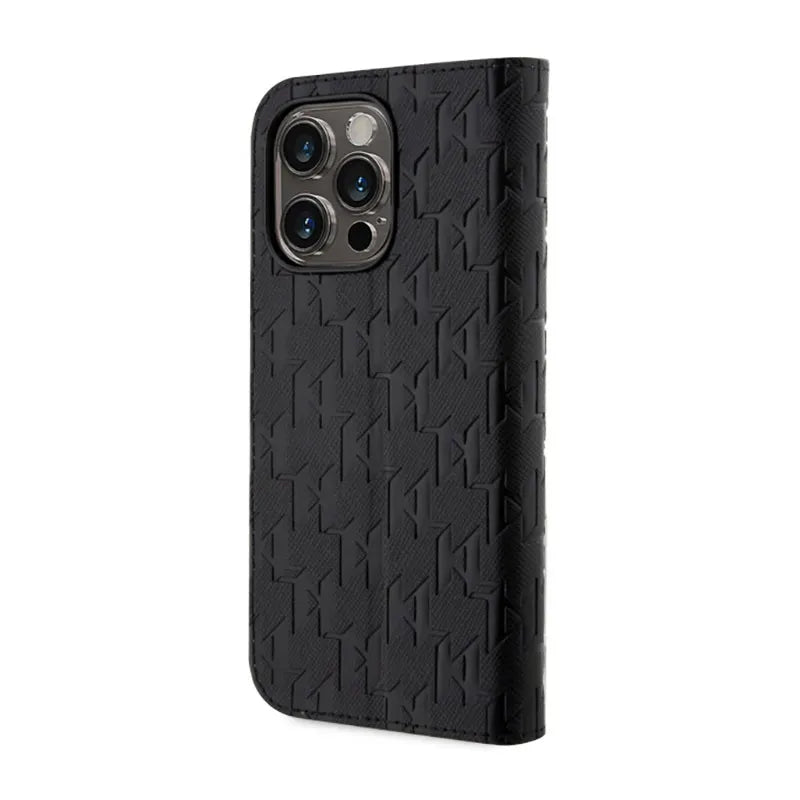 Karl Lagerfeld Booktype Saffiano Monogram – dėklas iPhone 14 Pro (juodas)