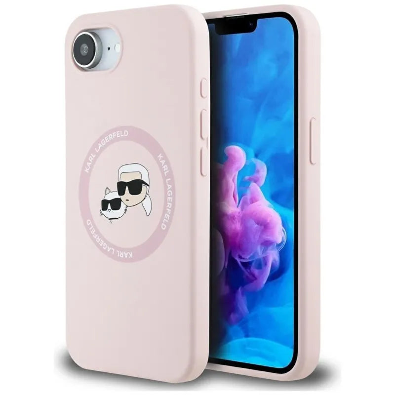 Karl Lagerfeld Silicone Karl & Choupette Heads MagSafe – Dėklas iPhone 16e (rožinis)